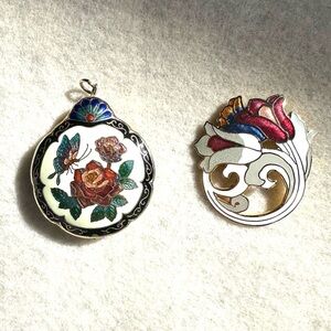 2 Cloisonne Pieces: Puffy Pendant and a Brooch